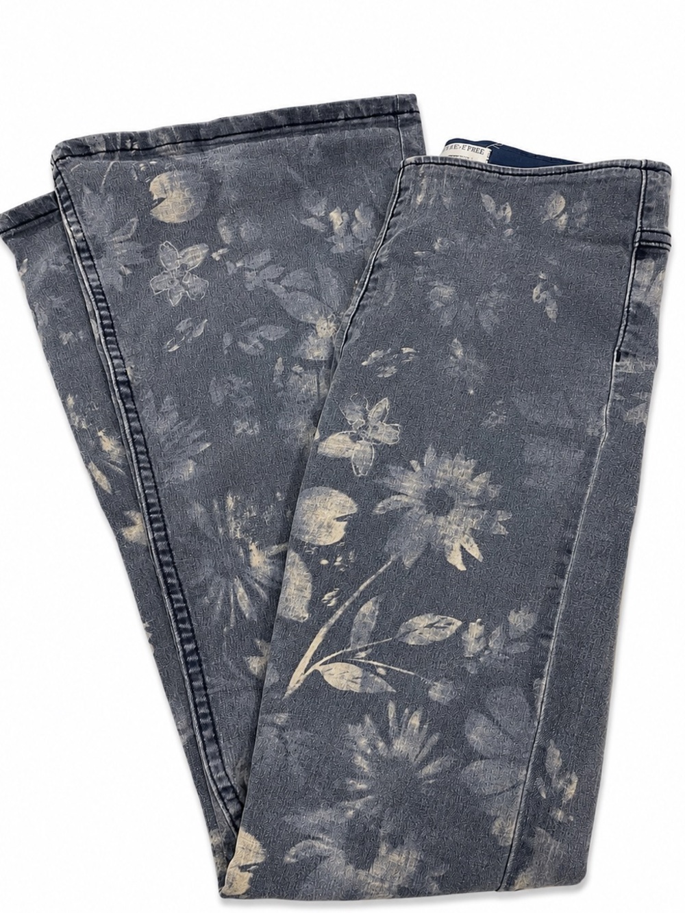 We The Free Free People Floral Flare Jeans Size 27 Blue Gray Boho